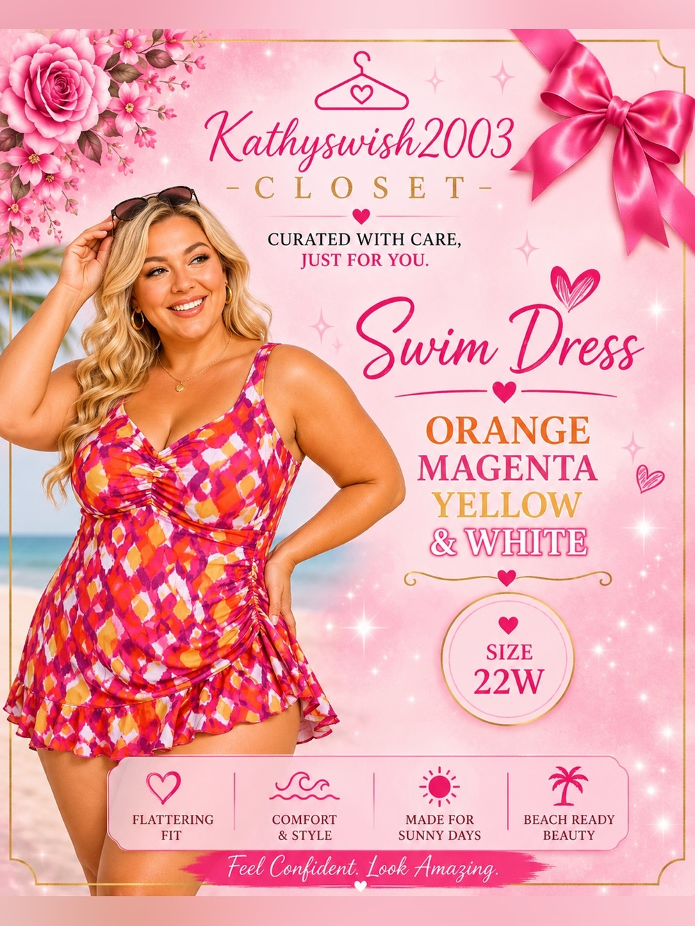 Swim dress: Orange Magenta Yellow and White
